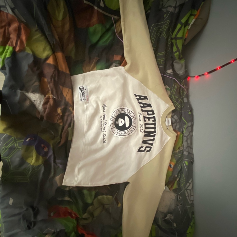 Bape White and Tan Crewneck Sweater